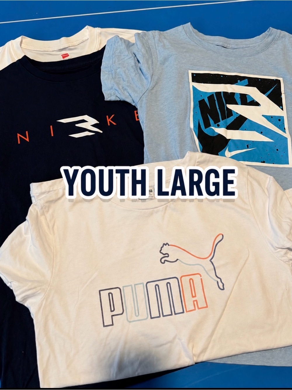 Nike & Puma Youth Large Tee Set - Navy, Light Blue, White
